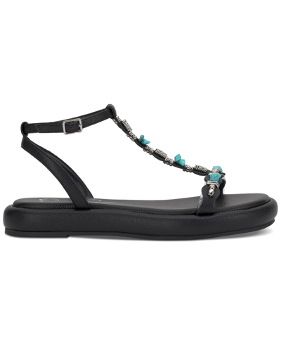 Shop Jessica Simpson Eshily Bead Embellished Platform Sandals In Black Faux Leather