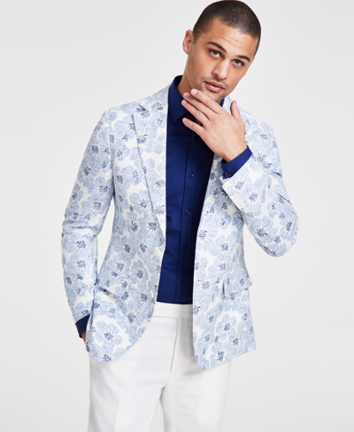 Shop Tallia Men's Slim-fit White Floral Sport Coat In Blue White