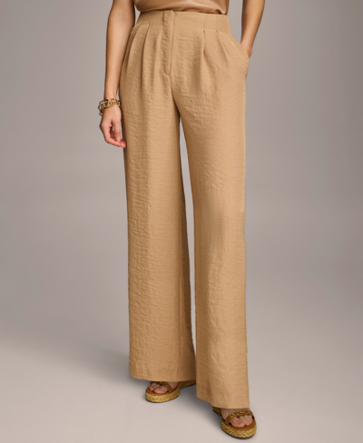 Shop Donna Karan Women's Pleat Front Wide-leg Pants In Fawn