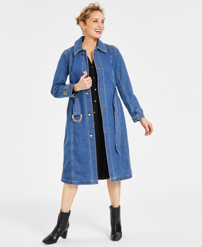 Shop Inc International Concepts Women's Denim Trench Coat, Created For Macy's In Dark Indigo