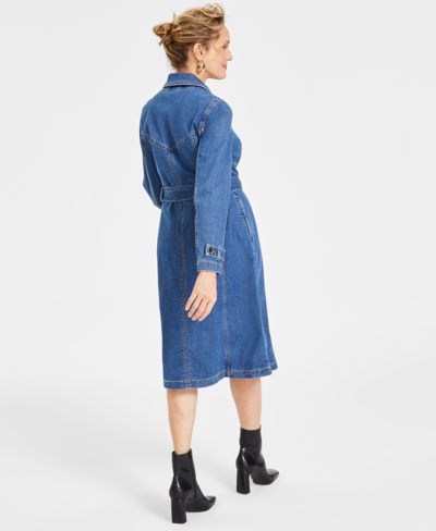 Shop Inc International Concepts Women's Denim Trench Coat, Created For Macy's In Dark Indigo