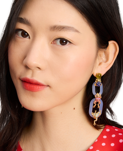 Shop Kate Spade Gold-tone Take The Leap Linear Earrings In Blue,multi