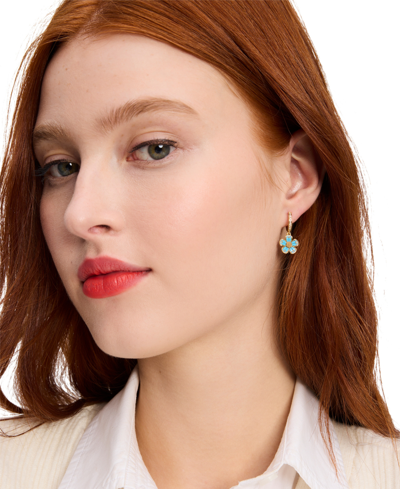 Shop Kate Spade Gold-tone Fleurette Huggie Drop Earrings In Multi