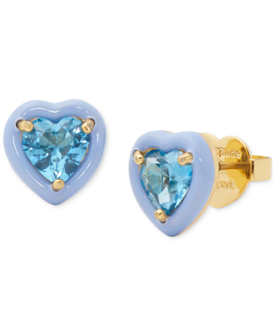 Shop Kate Spade Gold-tone Sweetheart Blue Stud Earrings In Pink.