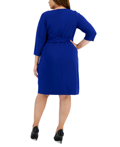 Shop Tahari Plus Size Side-tie 3/4-sleeve Sheath Dress In Cobalt