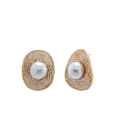 Shop By Adina Eden Pave Twisted Imitation Pearl On The Ear Stud Earring In Gold