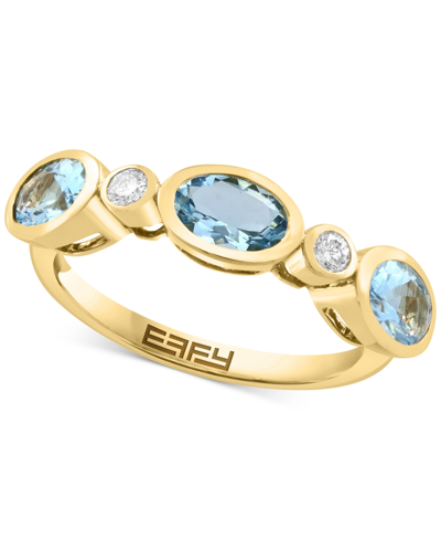 Shop Effy Collection Effy Aquamarine (1-1/6 Ct. T.w.) & Diamond (1/10 Ct. T.w.) Bezel Ring In 14k Gold In Yellow Gold