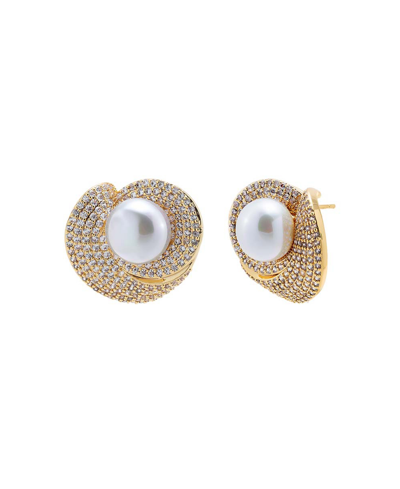 Shop By Adina Eden Pave Looped Imitation Pearl Stud Earring In Gold