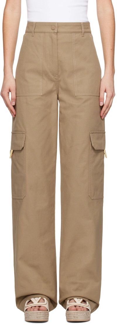 Shop Valentino Beige Cargo Pocket Trousers In 0bg Beige