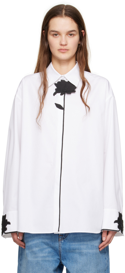 Shop Valentino White Flower Shirt In A01 Bianco/nero