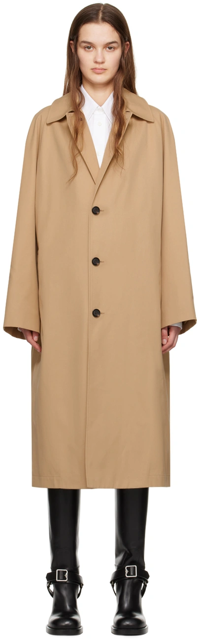Shop Burberry Tan Spread Collar Trench Coat In Flax