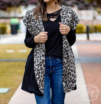 Shop Southern Grace Warm And Together With Leopard Vest Cardigan In Black