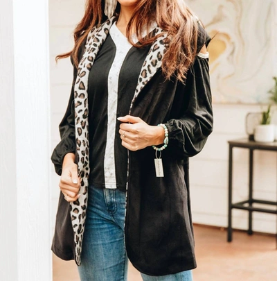 Southern Grace Warm And Together With Leopard Vest Cardigan In Black In Black