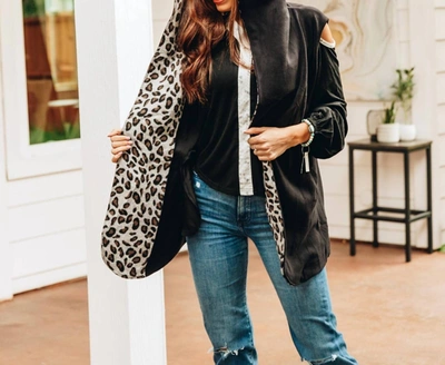 Southern Grace Warm And Together With Leopard Vest Cardigan In Black In Black