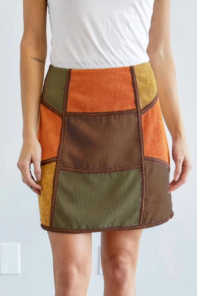 Shop Davi & Dani Corduroy Color Block Mini Skirt In Rust In Multi