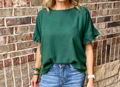 Shop Umgee Claire Short Sleeve Ruffle Top In Green