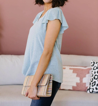 Ces Femme Slub Knit Flutter Sleeve Top In Dusty Mint In Multi