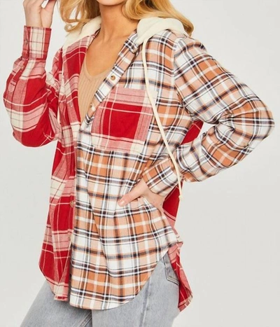 Shop Love Tree Two Tone Hooded Flannel Shirt In Red