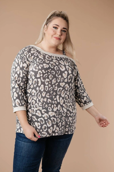 Now N Forever Grin & Bare It Animal Print Top In Grey/leopard Print In Multi