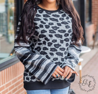 Shop Southern Grace Forgetting You Long Sleeve Sweater In Grey Leopard