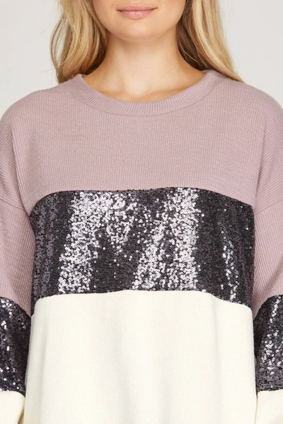Shop She + Sky Multi Colored Sweater With Sequins In Light Mauve