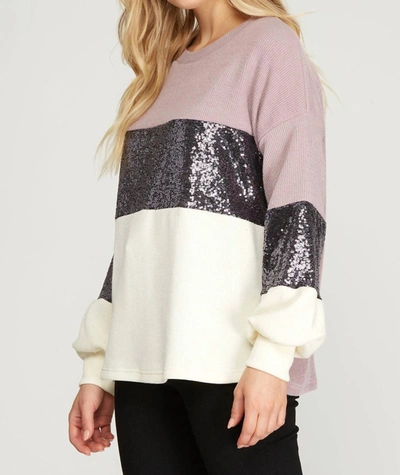 Shop She + Sky Multi Colored Sweater With Sequins In Light Mauve