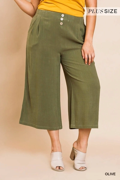 Shop Umgee Plus Wide Leg Cropped Pant In Olive In Green