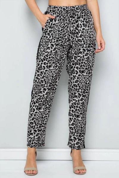 Shop See And Be Seen Leopard Print Straight Leg Pants In Grey