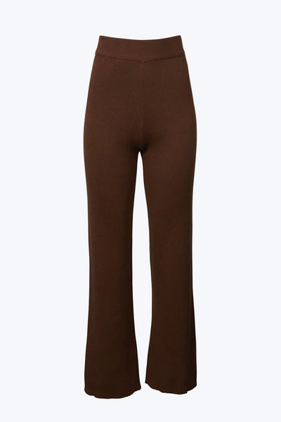 Shop J.nna Ribbed-knit Straight-leg Pants In Brown