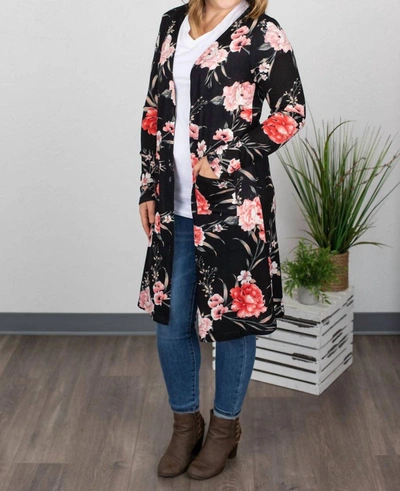 Michelle Mae Colbie Cardigan In Black And Pink Floral In Multi