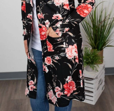 Shop Michelle Mae Colbie Cardigan In Black And Pink Floral In Multi