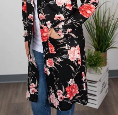 Michelle Mae Colbie Cardigan In Black And Pink Floral In Multi