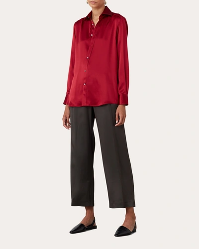 Shop With Nothing Underneath Women's The Silk Satin Boyfriend Shirt In Red