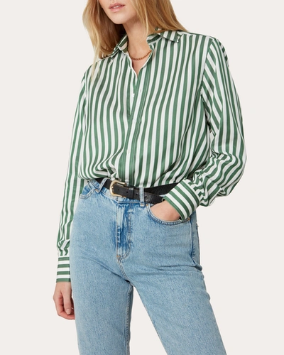 With Nothing Underneath Women's The Boyfriend Striped Tencel Shirt In Green