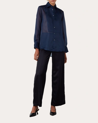 Shop With Nothing Underneath Women's The Silk Organza Dress Shirt In Blue