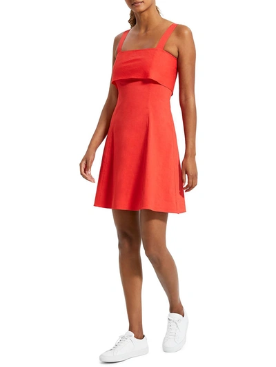 Shop Theory Womens Drape Back Ruffled Neckline Fit & Flare Dress In Red