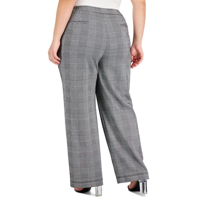 Shop Bar Iii Plus Womens Houndstooth High Rise Wide Leg Pants In Grey
