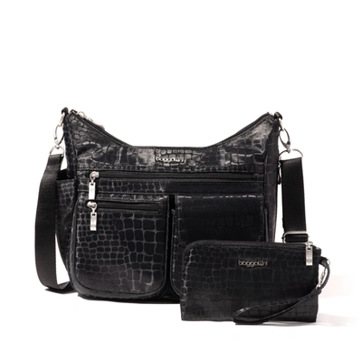 Shop Baggallini Women's Modern Everywhere Hobo Crossbody Bag With Wristlet In Black
