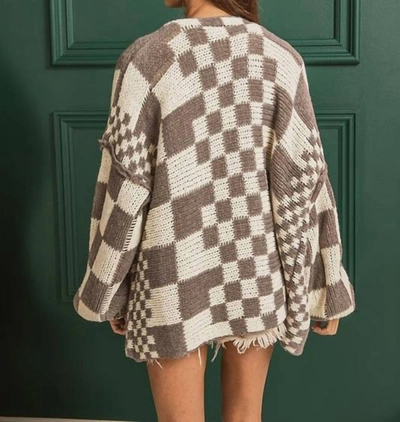 Shop Bibi Mixed Checkered Chunky Cardigan In Mocha/ivory In Multi