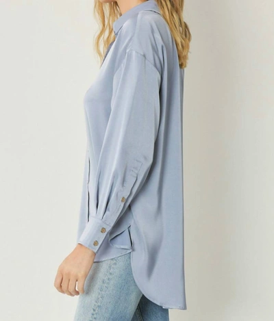 Shop Entro Satin Button Up Collared Top In Chambray In Blue