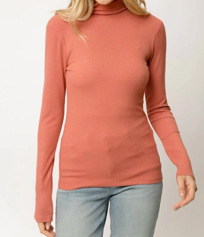 Mystree Ribbed Mock Neck Turtleneck Top In Brown