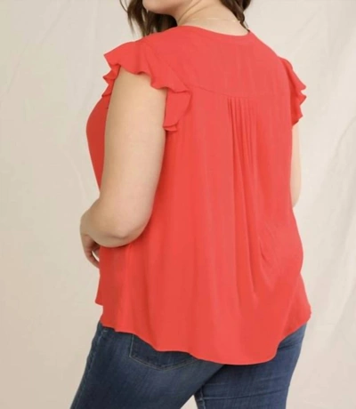 Skies Are Blue Curvy Ruffle Top Coral In Red In Multi