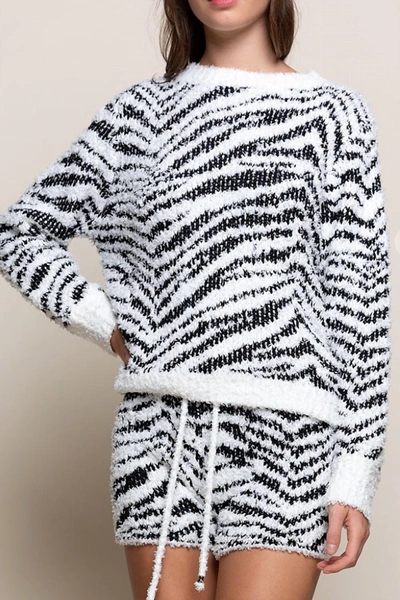 Shop Pol Fuzzy Zebra Shorts In Black, White In Multi
