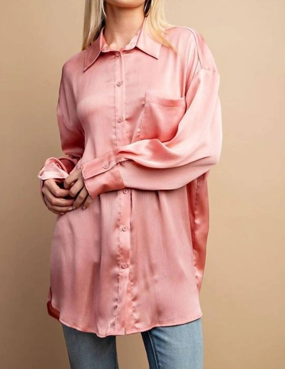 Shop Gigio Oversized Satin Button Down Shirt In Light Rose In Pink