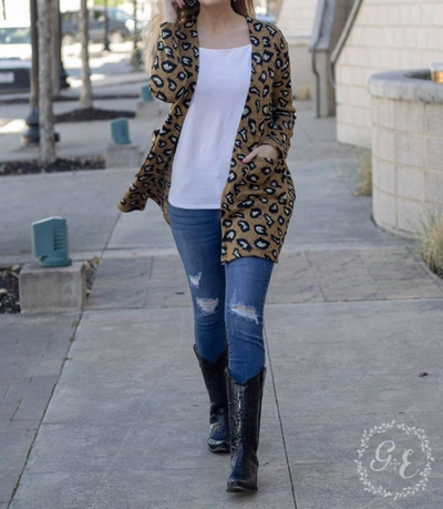 Shop Southern Grace Fireplace Chillin Sweater Cardigan With Pockets In Leopard In Multi