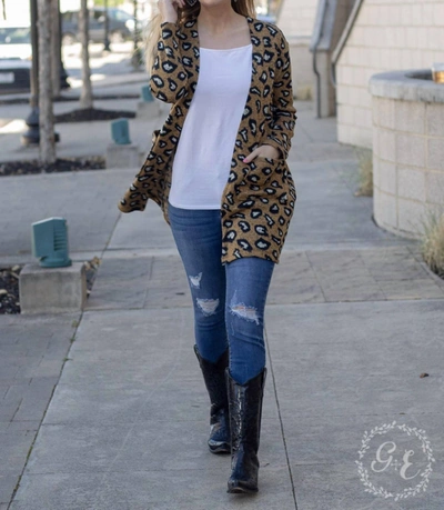 Southern Grace Fireplace Chillin Sweater Cardigan With Pockets In Leopard In Multi