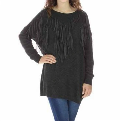 Shop Very Moda Fringe Tunic Sweater In Charcoal In Pink