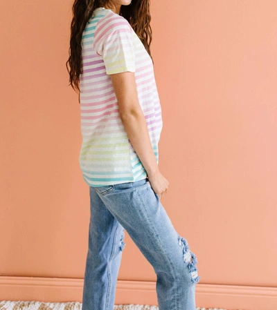 Now N Forever Striped V-neck Tee In Burnout Pastel In Multi