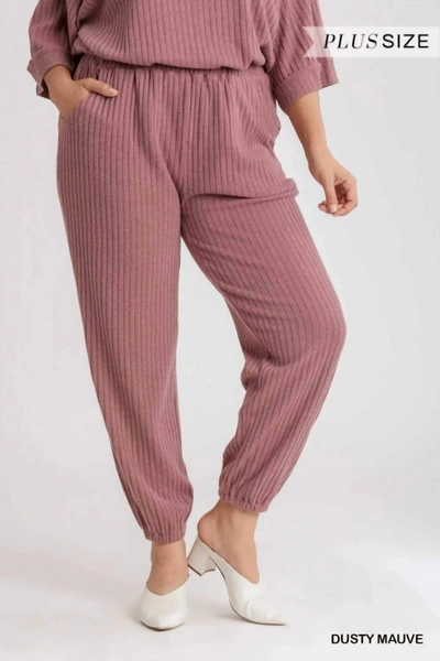 Shop Umgee Ribbed Knit Jogger Plus In Dusty Mauve In Pink