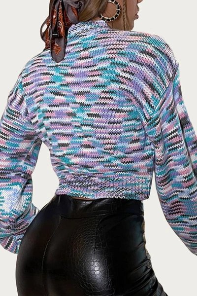 Shop Esley Collection Cropped Mock Neck Space-dyed Sweater In Multi
